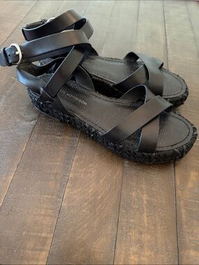 Sigerson Morrison Jacky Black Leather Espadrille Platform Sandals